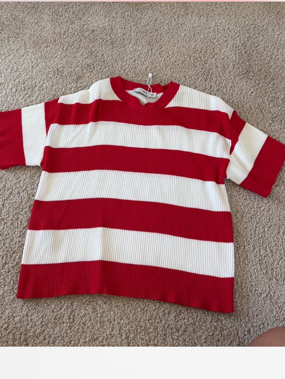 NWOT Mango Red & White Striped Short-Sleeve Knit Top